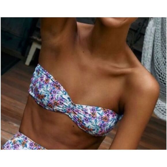 Frankie's Bikinis Floral Cinched Strapless Bandeau Bikini Top size L - Picture 7 of 8
